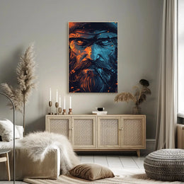 Rugged Bearded Man Intense Portrait - Artistic Poster PosterGoat