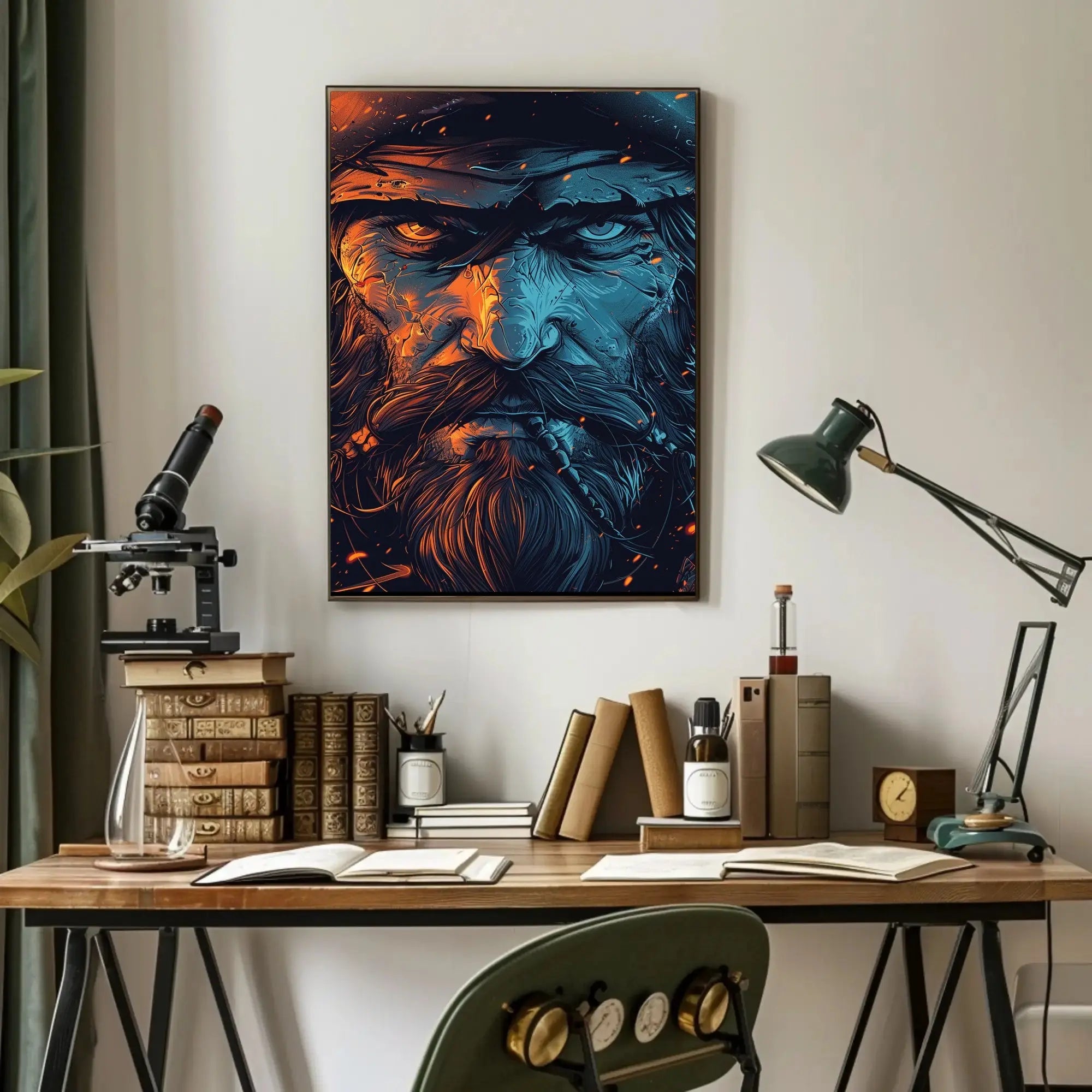 Rugged Bearded Man Intense Portrait - Artistic Poster PosterGoat