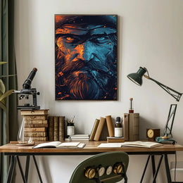 Rugged Bearded Man Intense Portrait - Artistic Poster PosterGoat