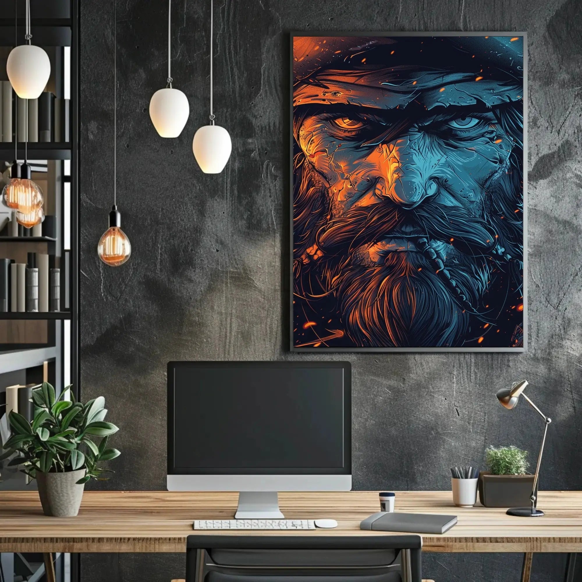 Rugged Bearded Man Intense Portrait - Artistic Poster PosterGoat
