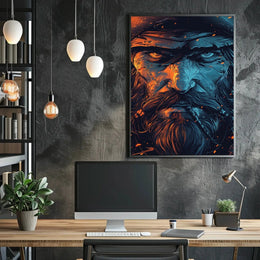Rugged Bearded Man Intense Portrait - Artistic Poster PosterGoat