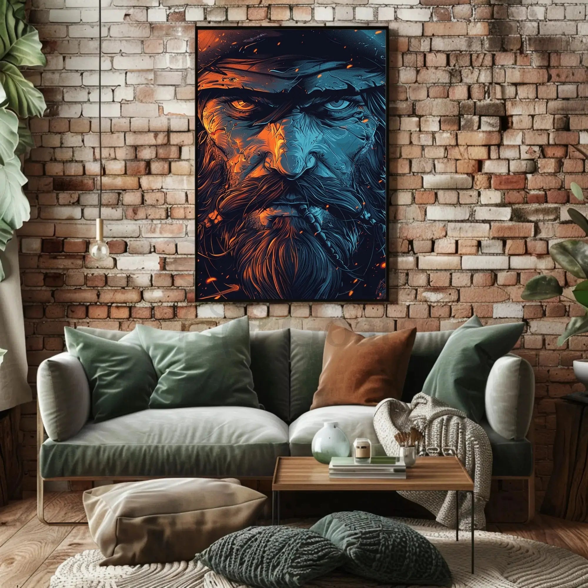 Rugged Bearded Man Intense Portrait - Artistic Poster PosterGoat
