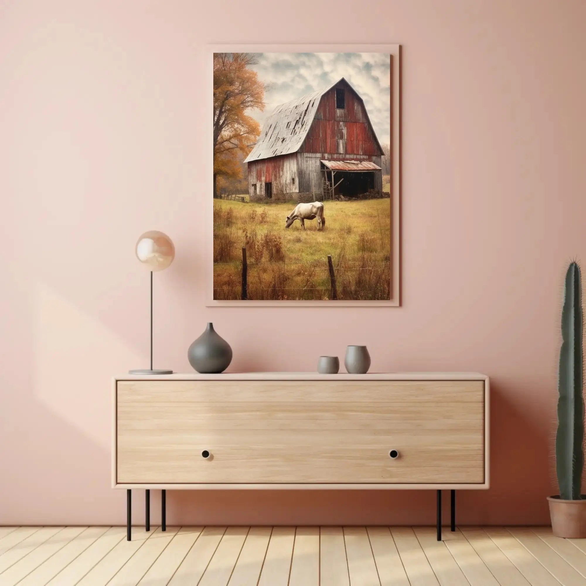 Rustic Barn and Horse Scenic Farm Rural Art Poster PosterGoat