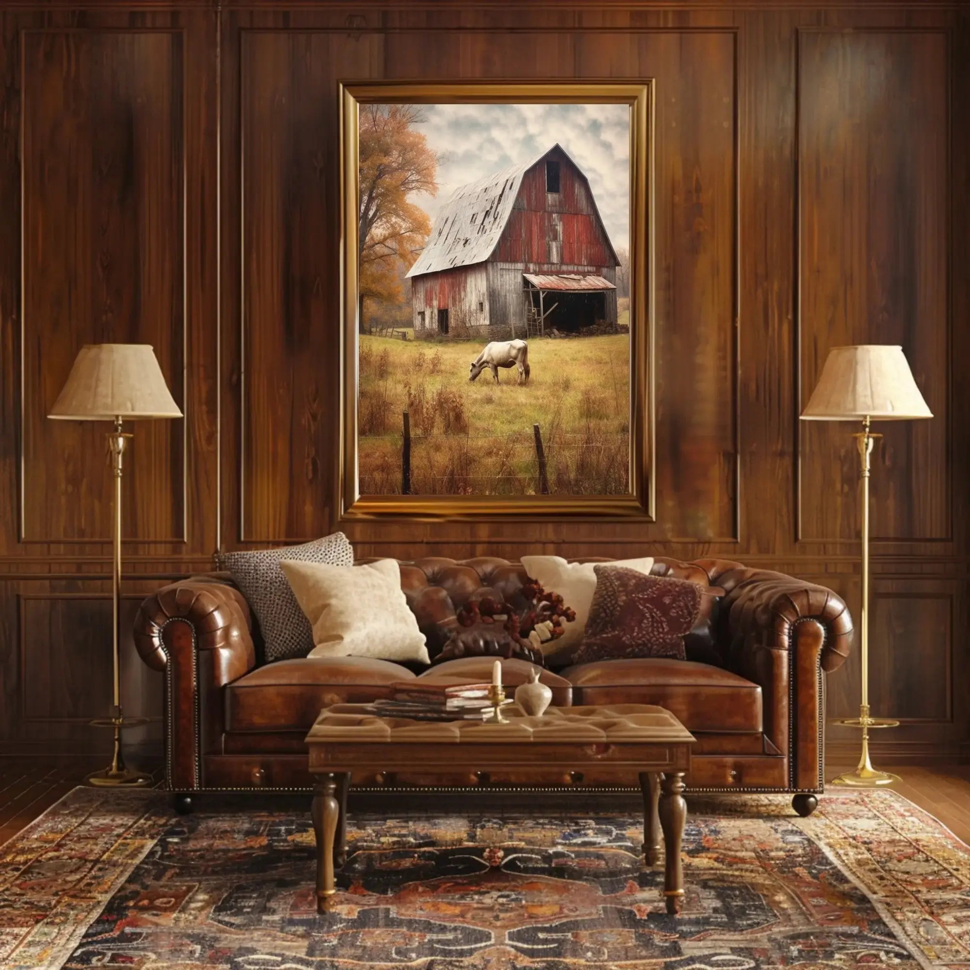 Rustic Barn and Horse Scenic Farm Rural Art Poster PosterGoat