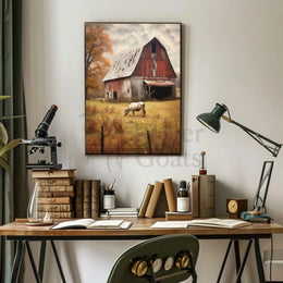 Rustic Barn and Horse Scenic Farm Rural Art Poster PosterGoat