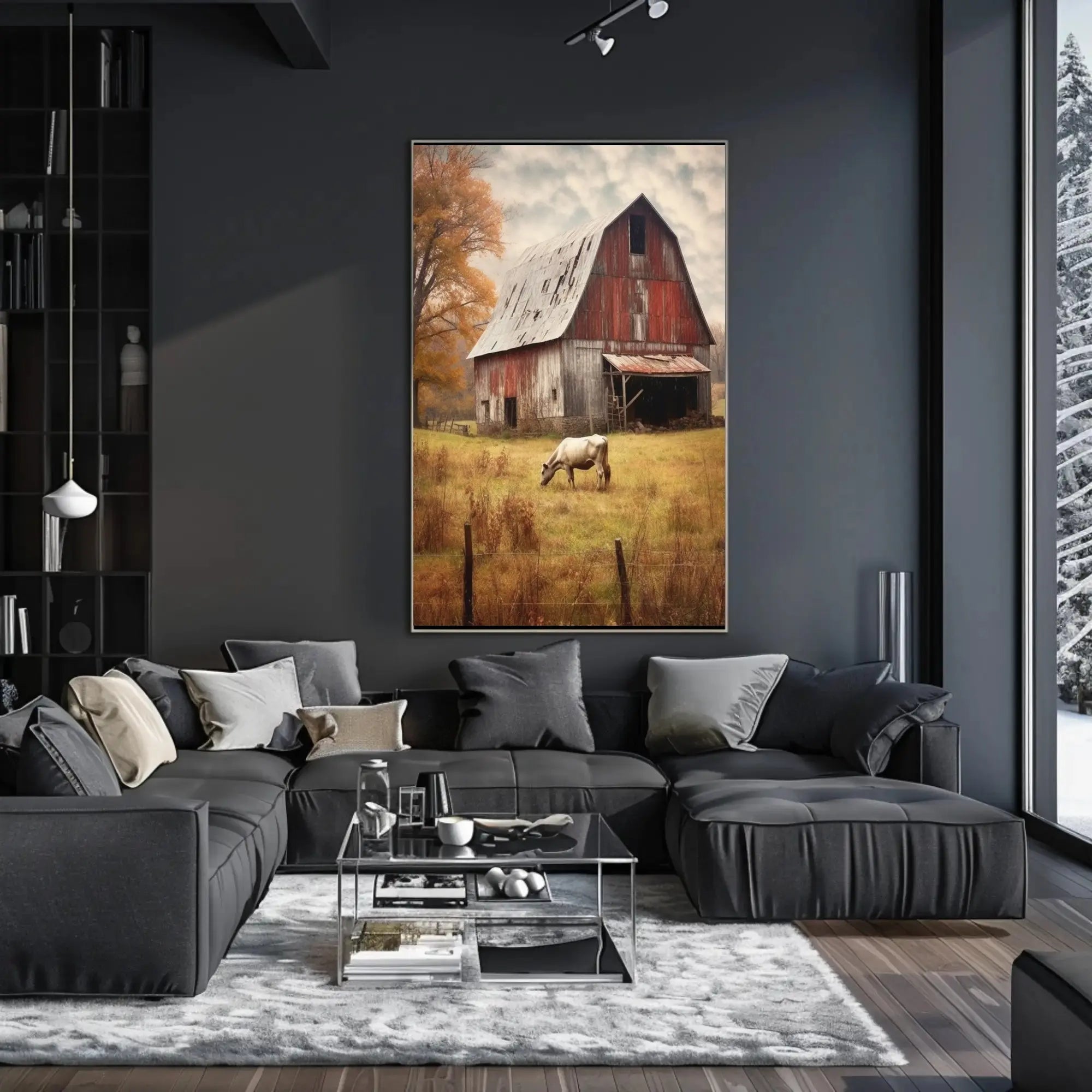 Rustic Barn and Horse Scenic Farm Rural Art Poster PosterGoat