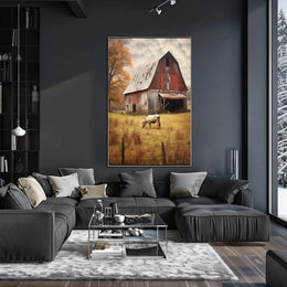Rustic Barn and Horse Scenic Farm Rural Art Poster PosterGoat