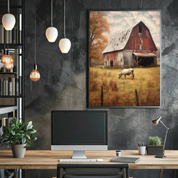 Rustic Barn and Horse Scenic Farm Rural Art Poster PosterGoat