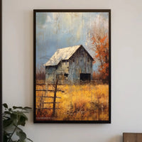 Rustic Barn in Autumnal Landscape Artistic Poster PosterGoat
