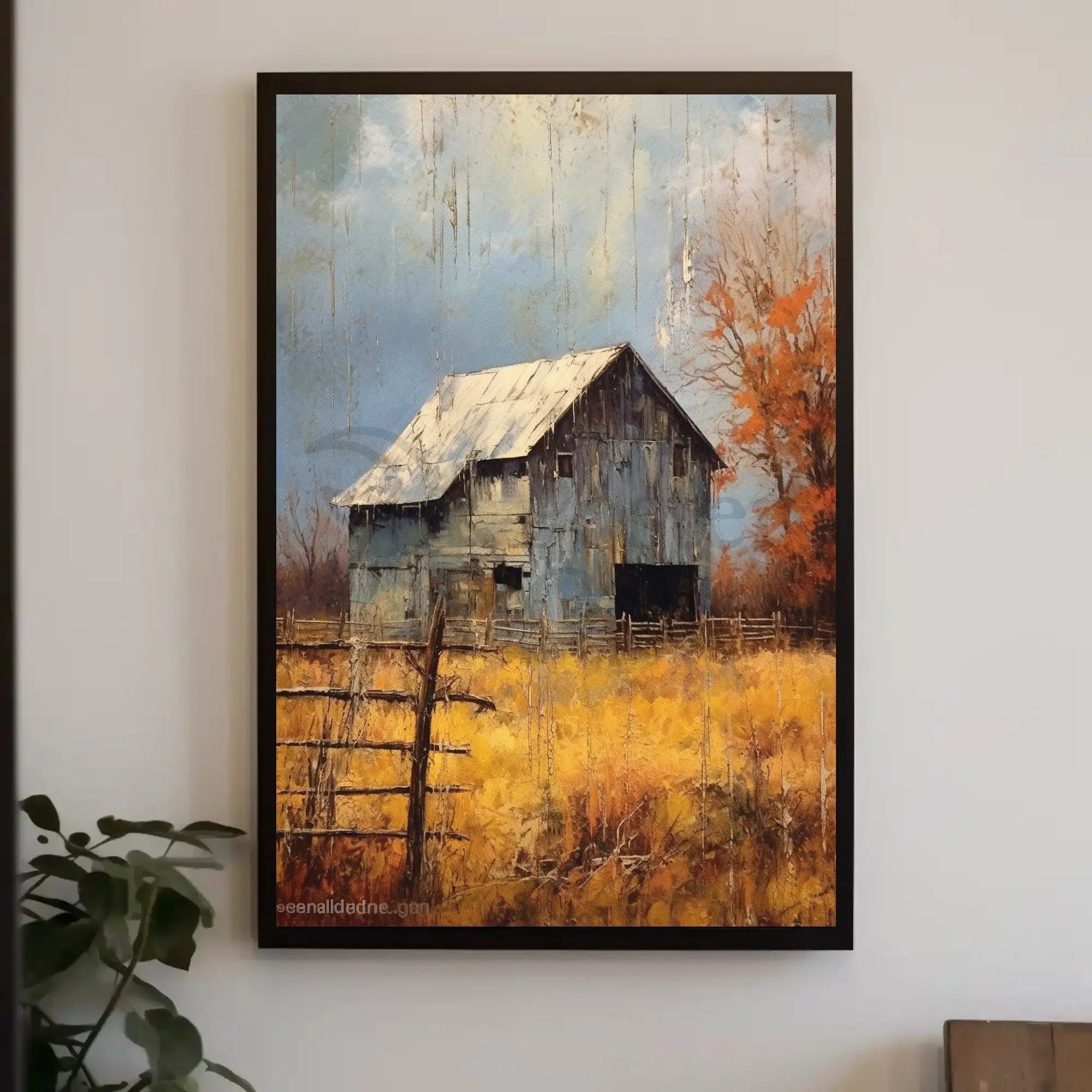 Rustic Barn in Autumnal Landscape Artistic Poster PosterGoat