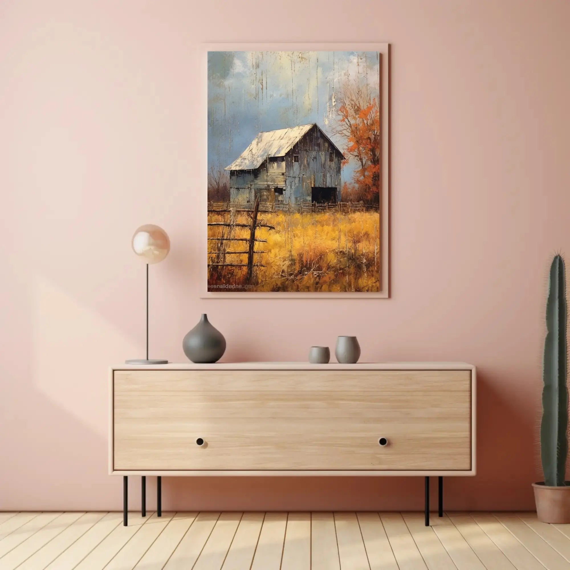 Rustic Barn in Autumnal Landscape Artistic Poster PosterGoat