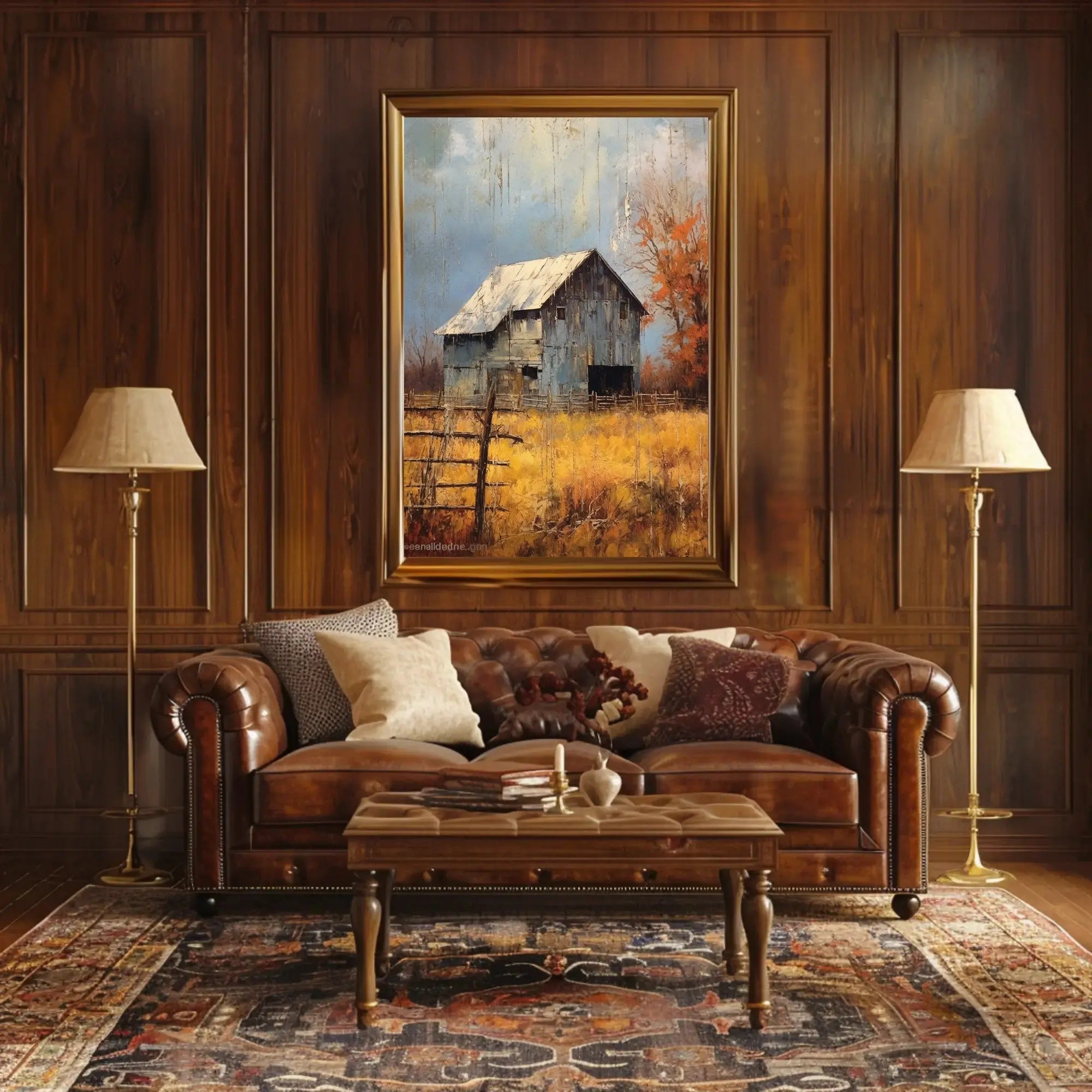 Rustic Barn in Autumnal Landscape Artistic Poster PosterGoat