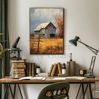 Rustic Barn in Autumnal Landscape Artistic Poster PosterGoat