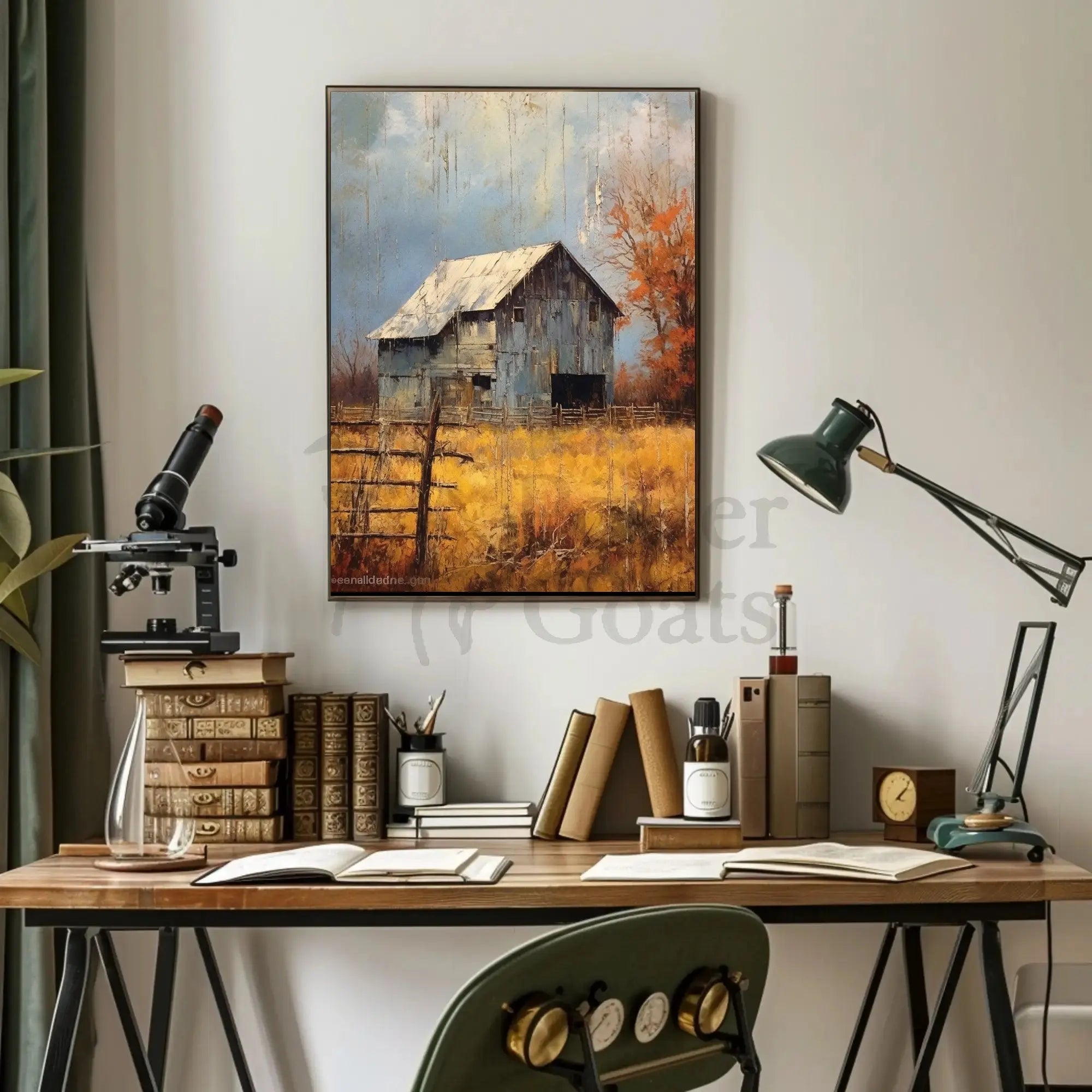 Rustic Barn in Autumnal Landscape Artistic Poster PosterGoat