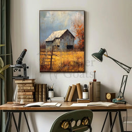 Rustic Barn in Autumnal Landscape Artistic Poster PosterGoat