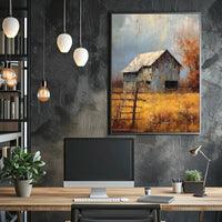 Rustic Barn in Autumnal Landscape Artistic Poster PosterGoat