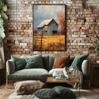 Rustic Barn in Autumnal Landscape Artistic Poster PosterGoat