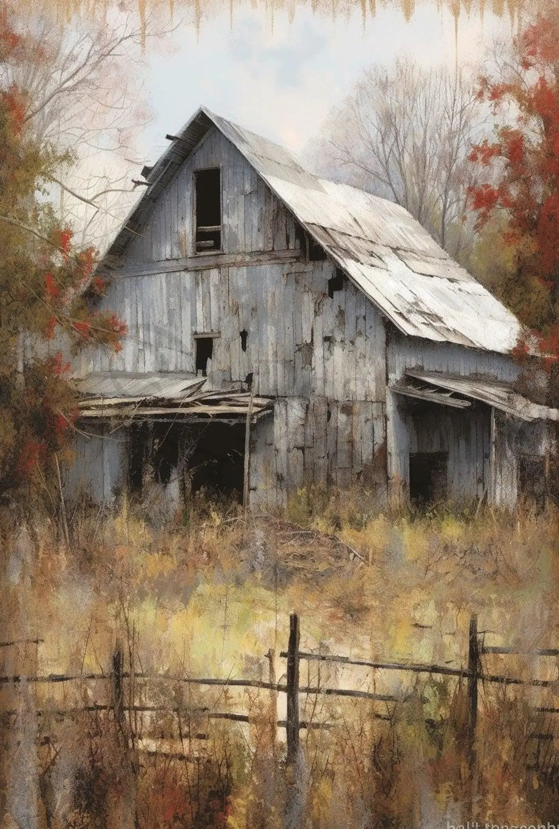 Rustic Barn in Autumnal Setting - Artistic Poster PosterGoat