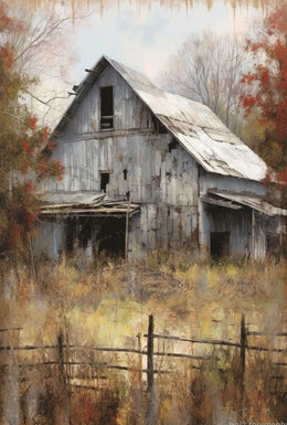 Rustic Barn in Autumnal Setting - Artistic Poster PosterGoat