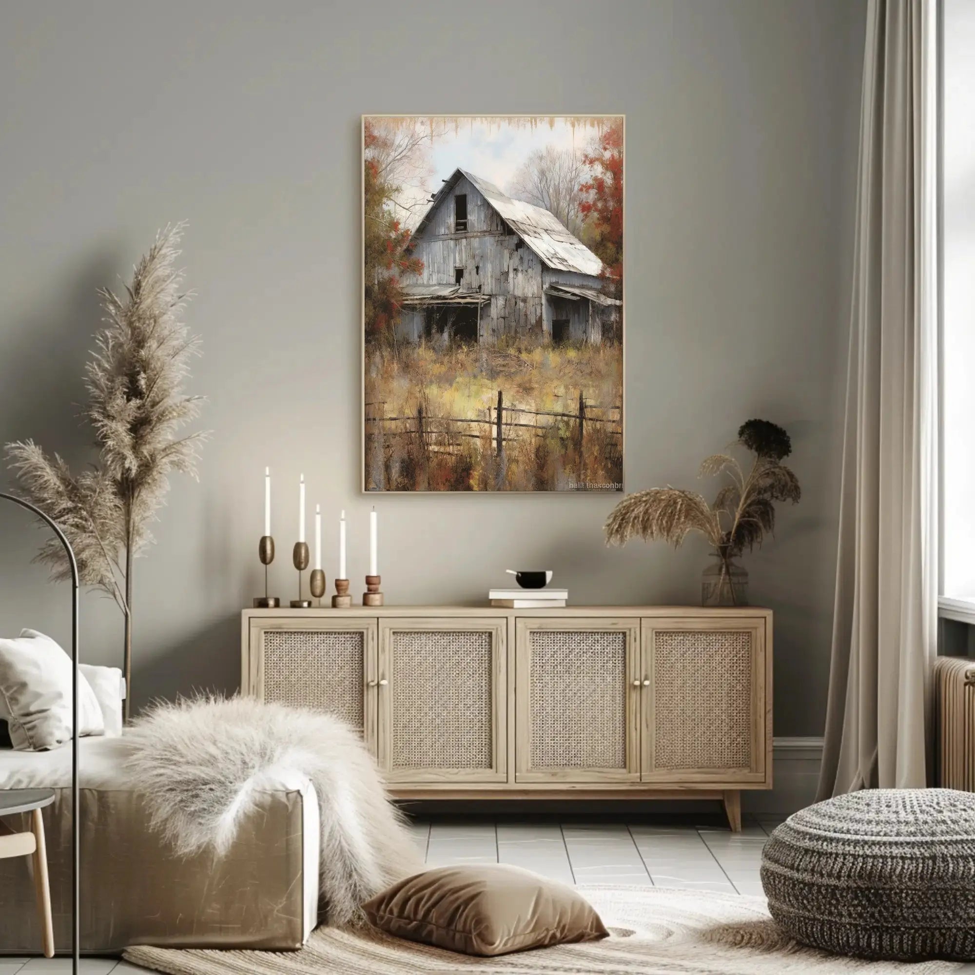 Rustic Barn in Autumnal Setting - Artistic Poster PosterGoat