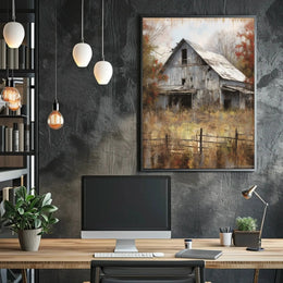 Rustic Barn in Autumnal Setting - Artistic Poster PosterGoat