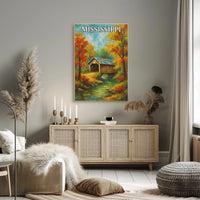 Rustic Mississippi Covered Bridge Artistic Travel Poster PosterGoat