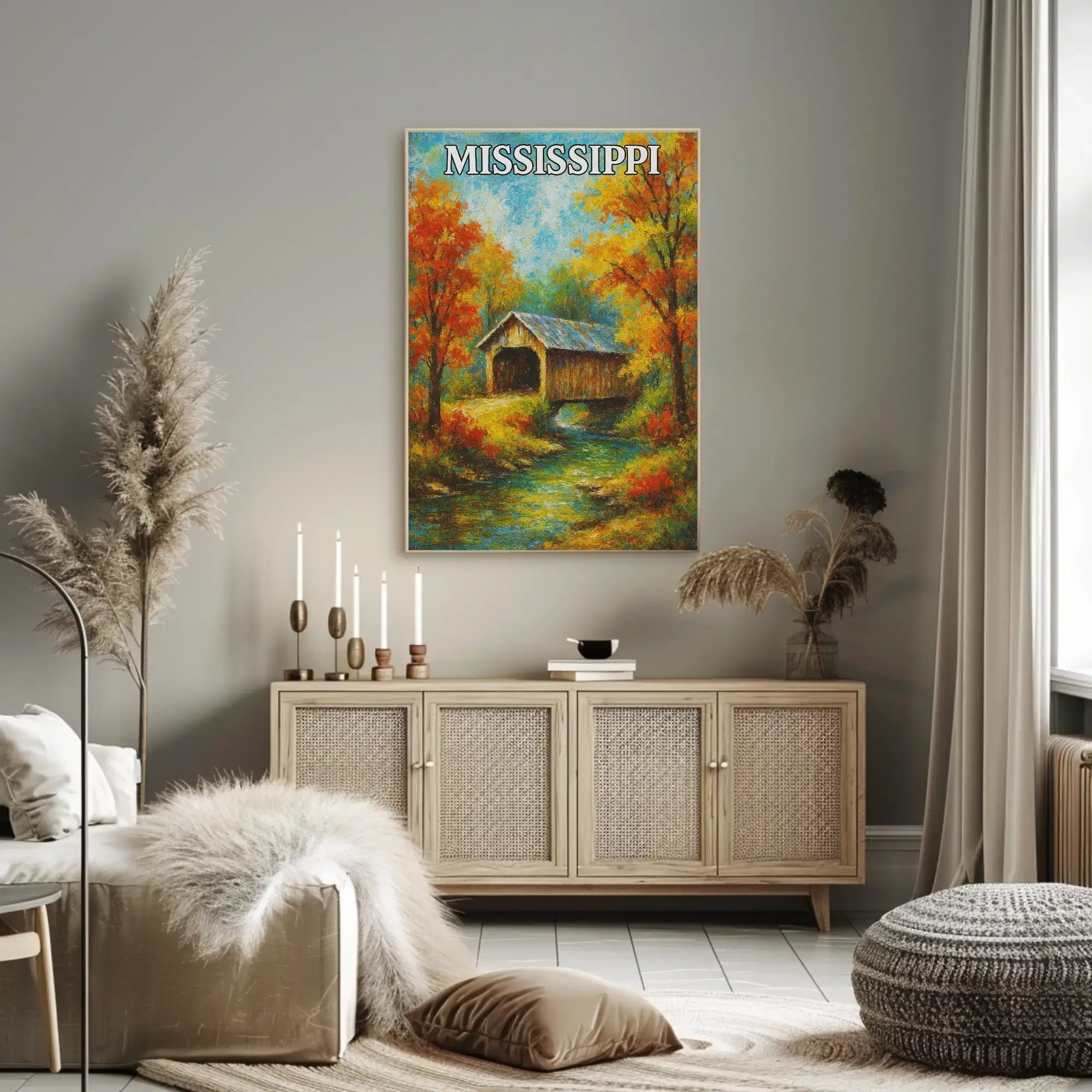 Rustic Mississippi Covered Bridge Artistic Travel Poster PosterGoat