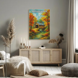 Rustic Mississippi Covered Bridge Artistic Travel Poster PosterGoat