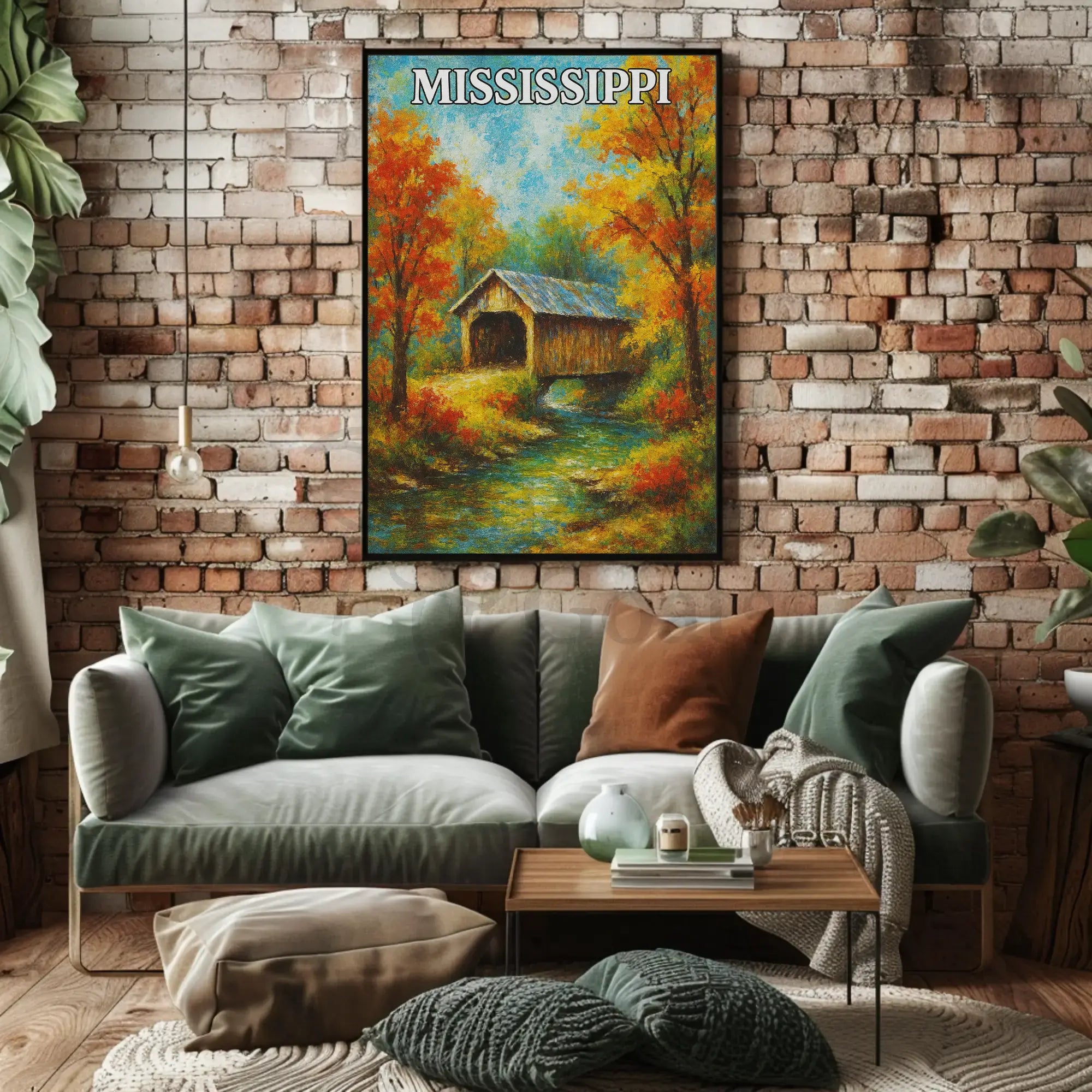 Rustic Mississippi Covered Bridge Artistic Travel Poster PosterGoat