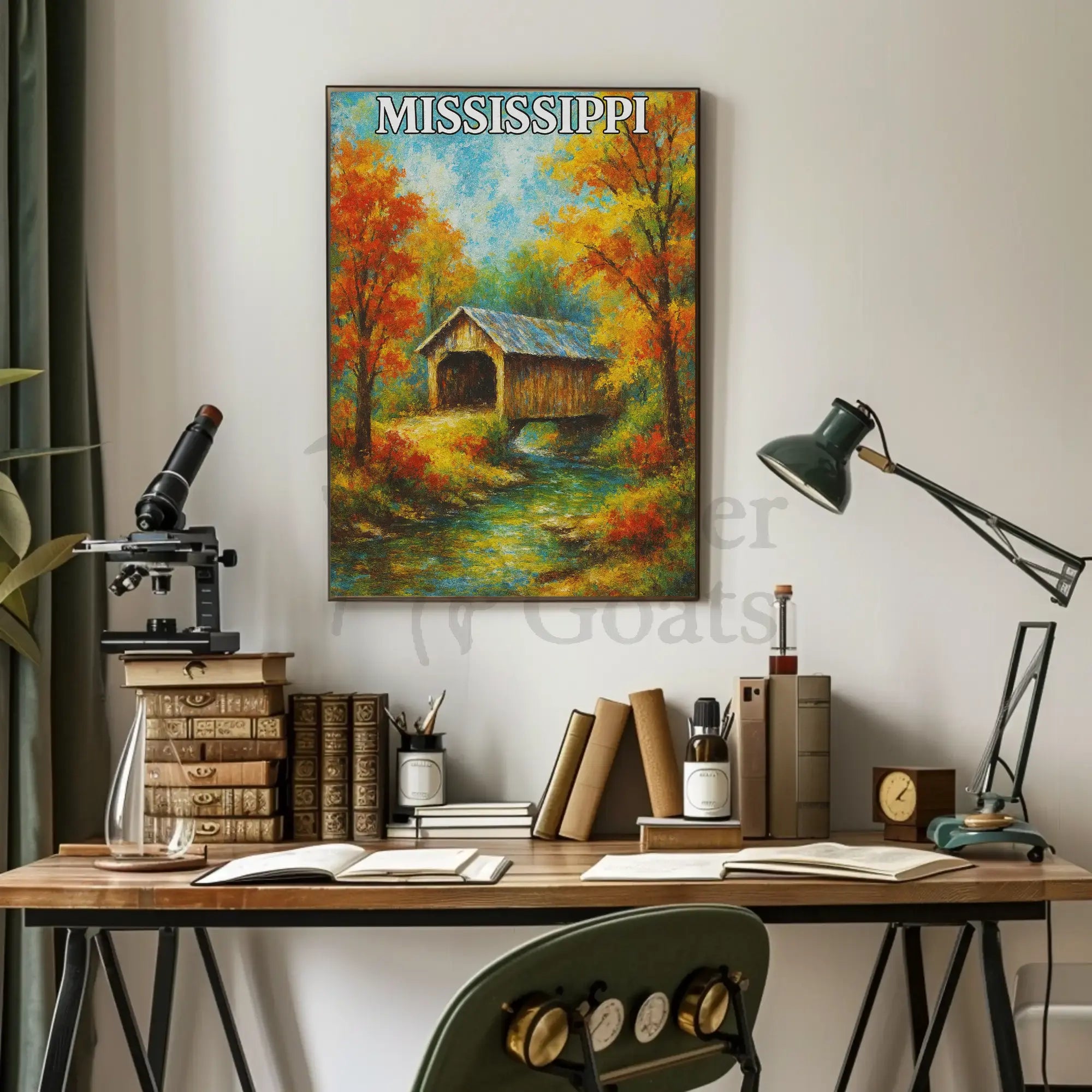 Rustic Mississippi Covered Bridge Artistic Travel Poster PosterGoat