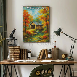 Rustic Mississippi Covered Bridge Artistic Travel Poster PosterGoat