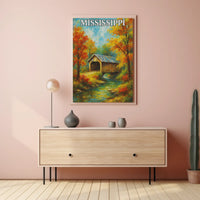 Rustic Mississippi Covered Bridge Artistic Travel Poster PosterGoat
