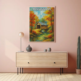 Rustic Mississippi Covered Bridge Artistic Travel Poster PosterGoat