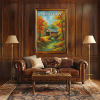 Rustic Mississippi Covered Bridge Artistic Travel Poster PosterGoat