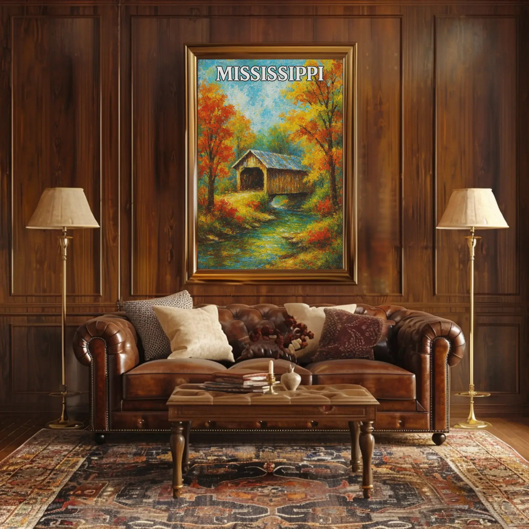 Rustic Mississippi Covered Bridge Artistic Travel Poster PosterGoat