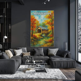 Rustic Mississippi Covered Bridge Artistic Travel Poster PosterGoat