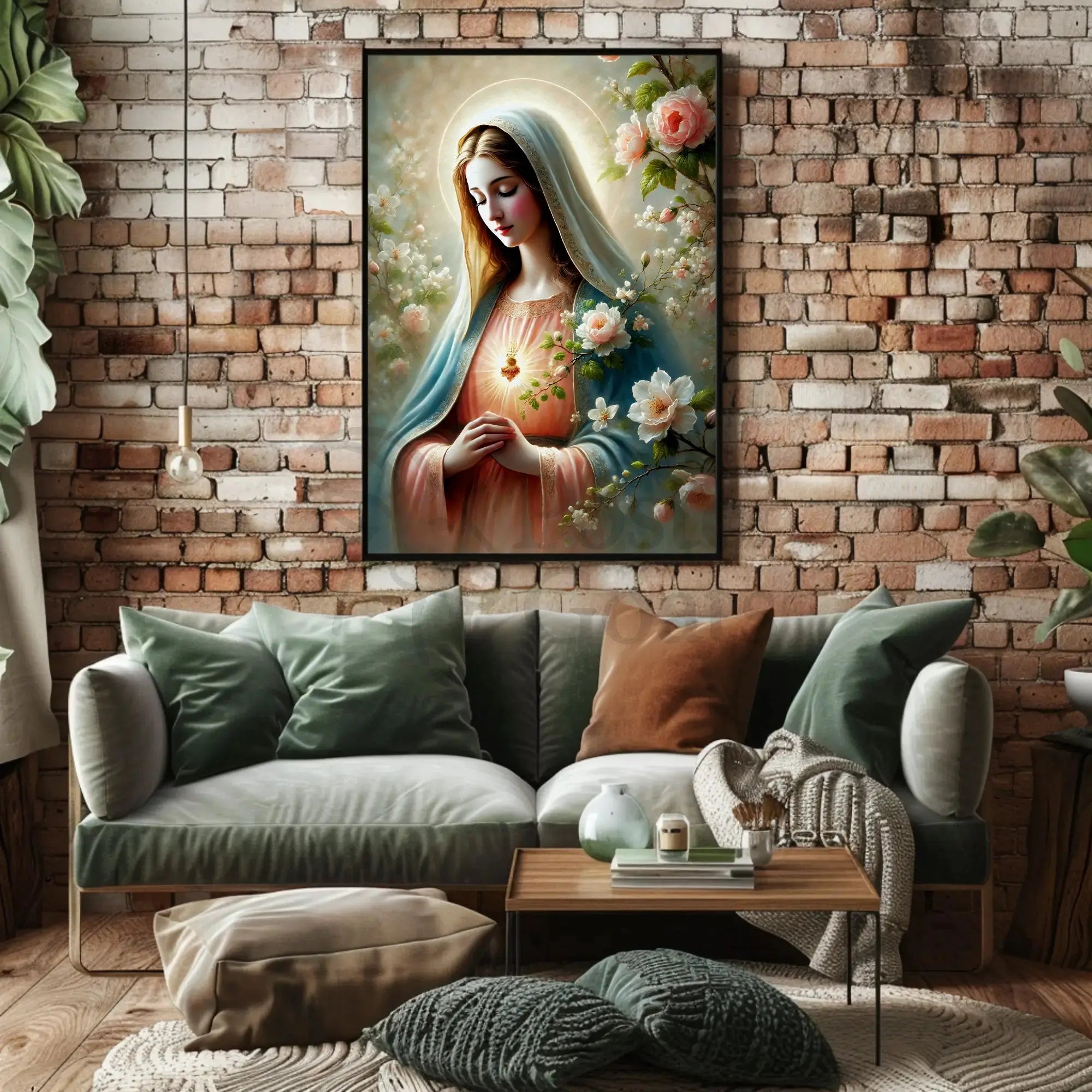 Sacred Heart Madonna Religious Art Print Poster PosterGoat