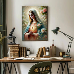 Sacred Heart Madonna Religious Art Print Poster PosterGoat