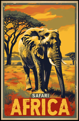 Safari Adventure Elephant Vintage Print Travel Poster PosterGoat