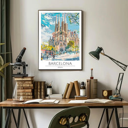 Sagrada Família Barcelona Vibrant Cityscape Travel Poster PosterGoat
