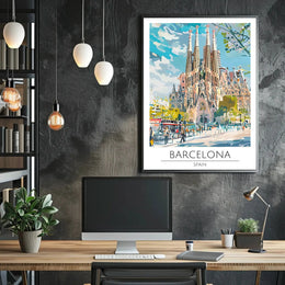 Sagrada Família Barcelona Vibrant Cityscape Travel Poster PosterGoat