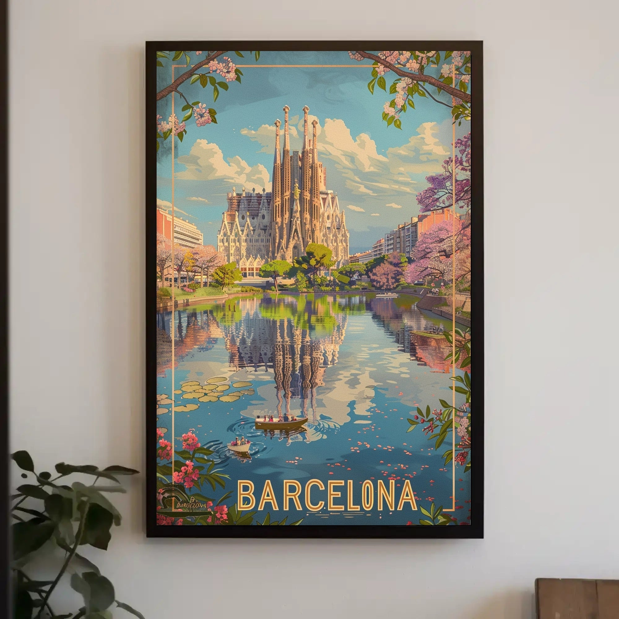Sagrada Família Reflection in Barcelona Travel Poster PosterGoat