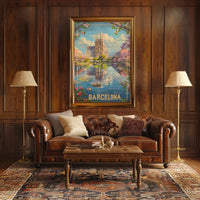 Sagrada Família Reflection in Barcelona Travel Poster PosterGoat