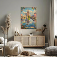 Sagrada Família Reflection in Barcelona Travel Poster PosterGoat