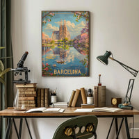 Sagrada Família Reflection in Barcelona Travel Poster PosterGoat