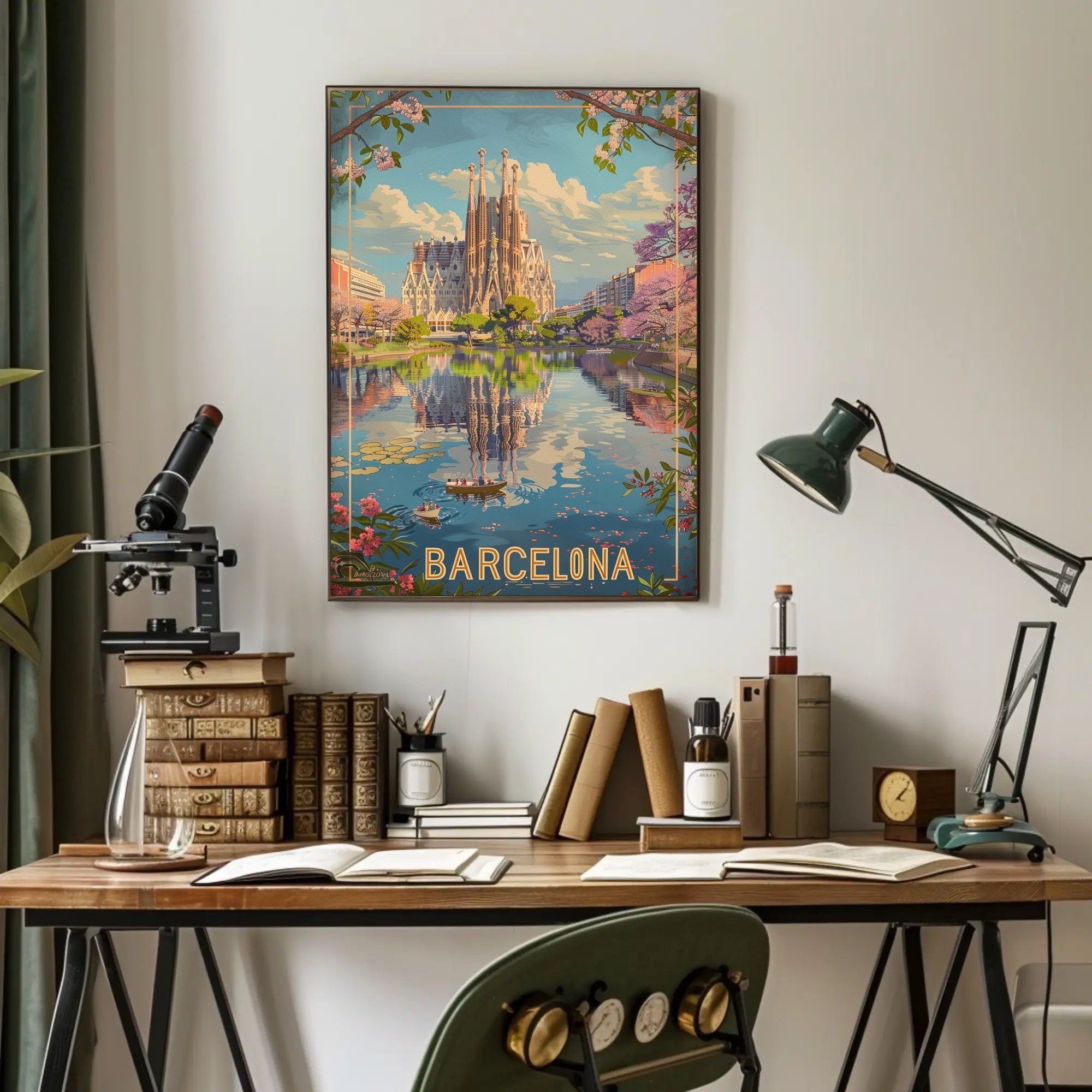 Sagrada Família Reflection in Barcelona Travel Poster PosterGoat