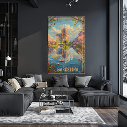 Sagrada Família Reflection in Barcelona Travel Poster PosterGoat