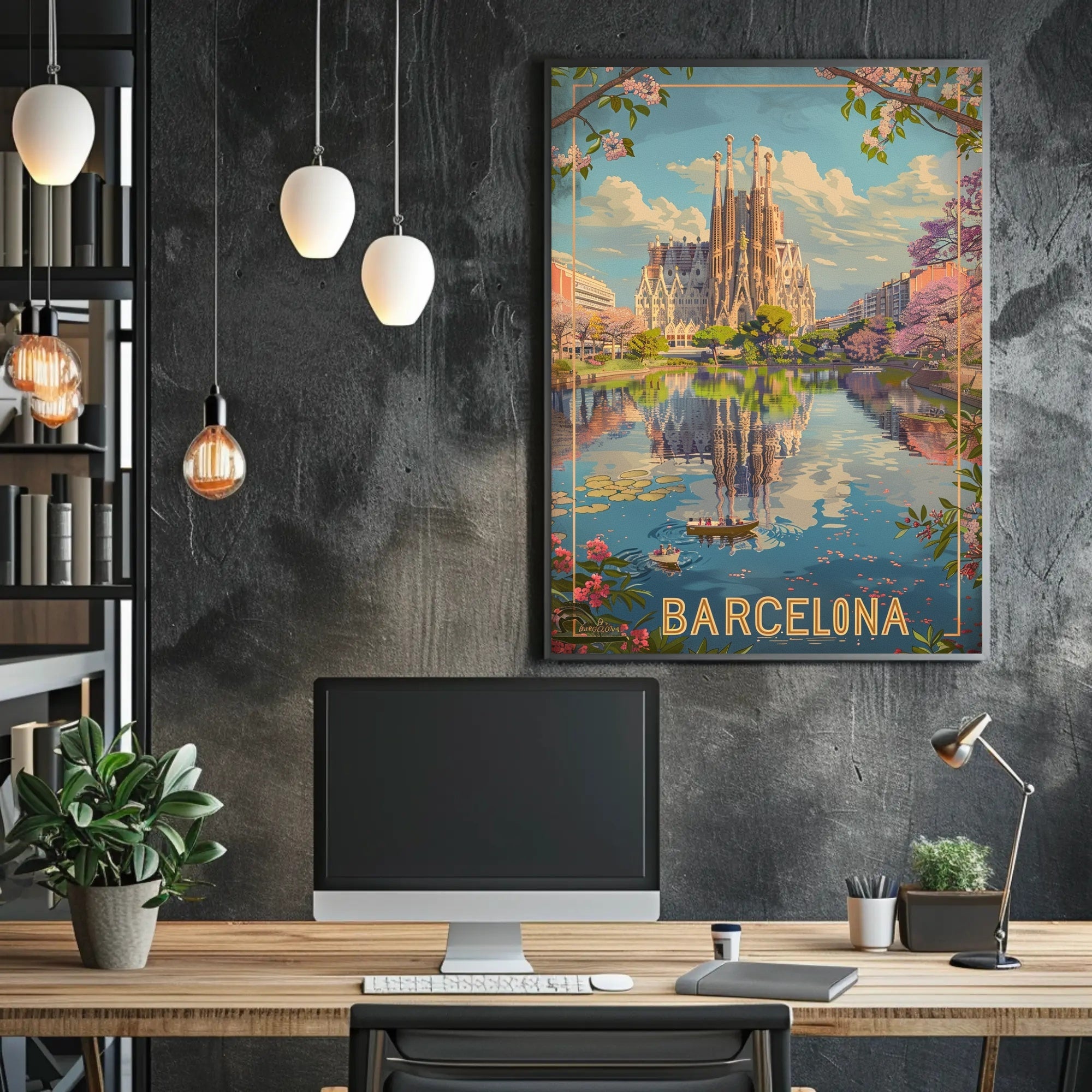 Sagrada Família Reflection in Barcelona Travel Poster PosterGoat