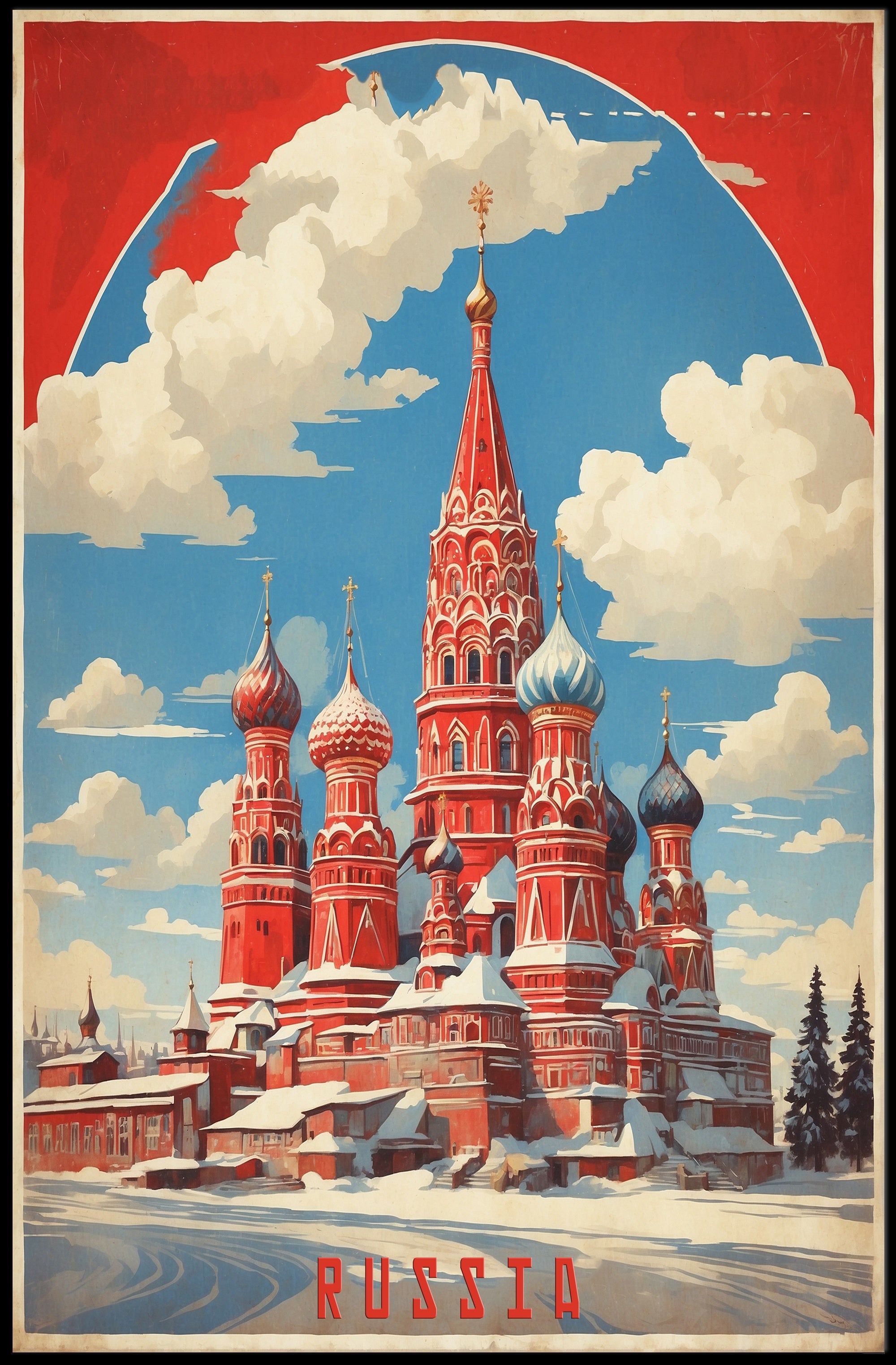Saint Basil's Cathedral Retro Moscow Poster PosterGoat
