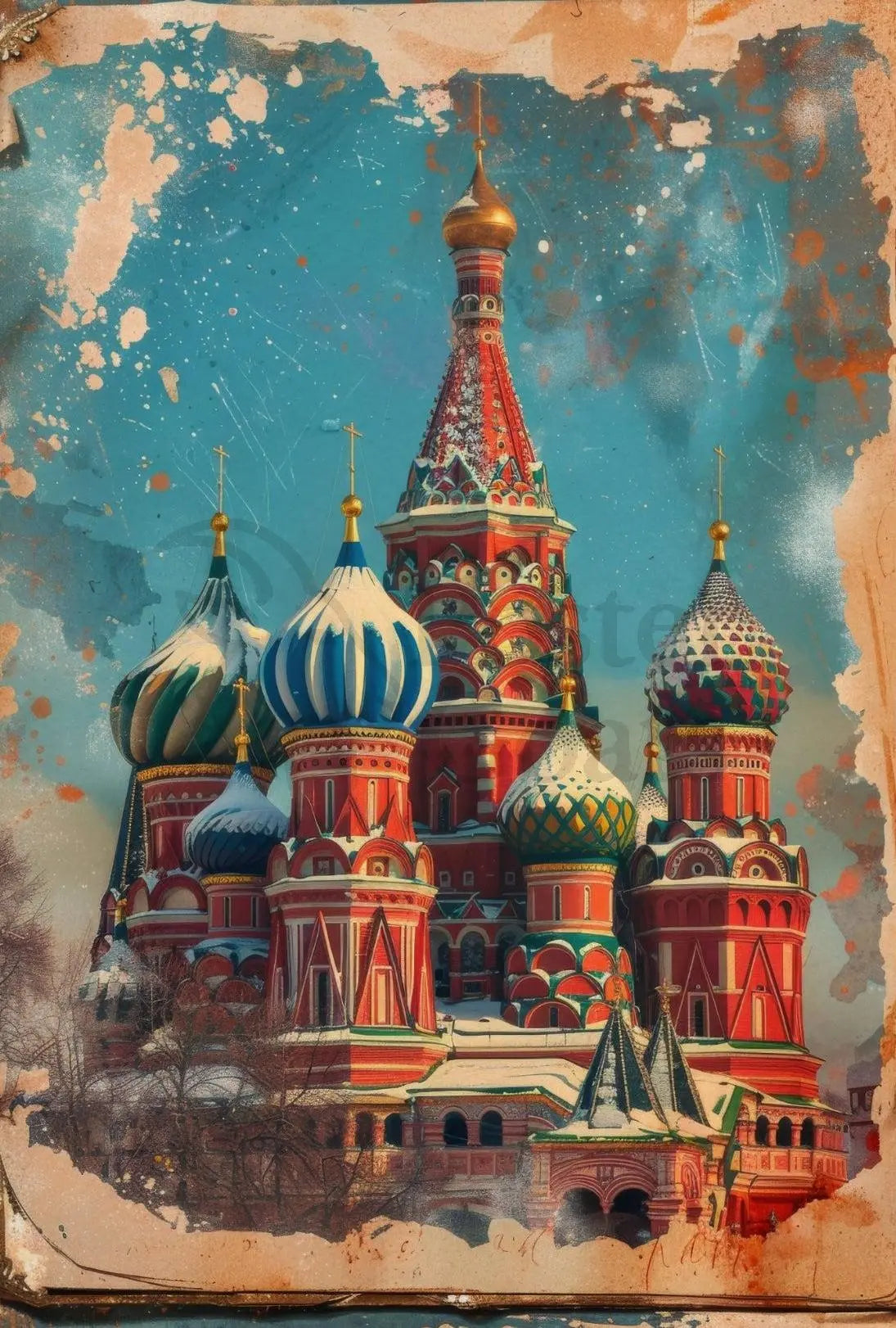Saint Basil's Cathedral Vintage Poster PosterGoat